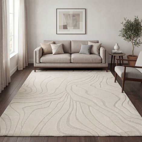 Paco Home Tappeto Soggiorno a pelo corto Scandi Japandi Boho Motivo astratto 3D Uni Crema 200x280 cm
