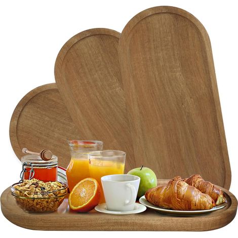 4 Plateaux Ovale Bois D'acacia, 30x12x2cm, Bord Surélevé, Pour Fruits Apéritifs Décoration Maison (1/5)