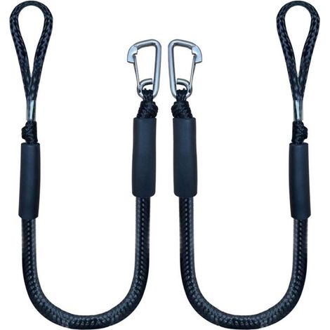 Corde élastique marine (lot de 2) : Noire avec crochet, extensible de 1,2 à 1,7 m, convient aux bateaux, kayaks, bateaux à moteur, pontons, etc., accessoires de cordes d'amarrage et d'ancrage. (1/5)