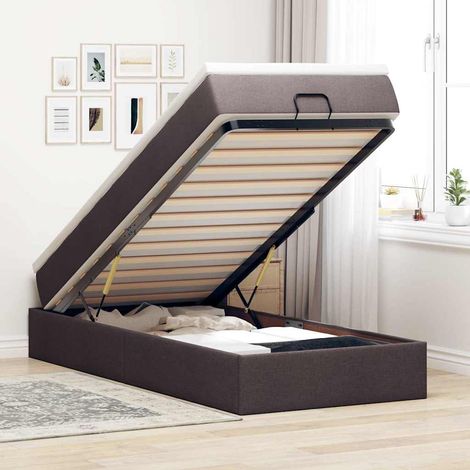 Estructura cama otomana colchón tela marrón oscuro 90x190 cm (1/5)