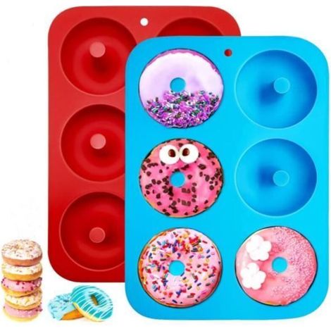 Lot de 2 Moules à Donuts en Silicone, 6 Cavités Anti-adhérentes Résistantes à la Chaleur Pour Gâteaux, Idéal Pour l'outil de Muffin (1/4)