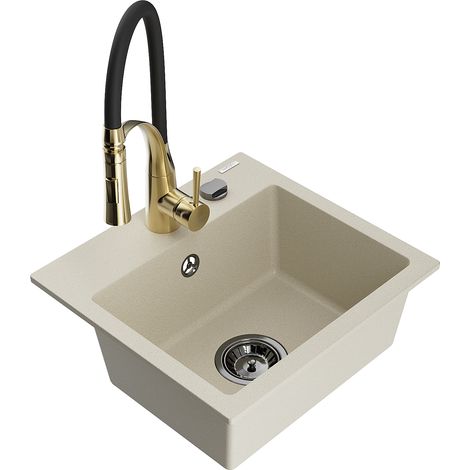 Mexen Milo lavello in granito a 1 vasca con miscelatore cucina Aster, beige - 6505-69-73450-57-B (1/5)