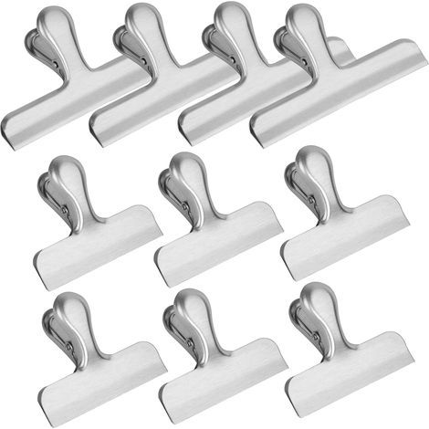 Pinces à Sacs en Acier Inoxydable, Lot de 10 Durable Clips Grips de Fermeture Alimentaire, Papier d'étanchéité Outil pour le Rangement à Cuisine, Bureau, Café Pain Sacs (1/5)