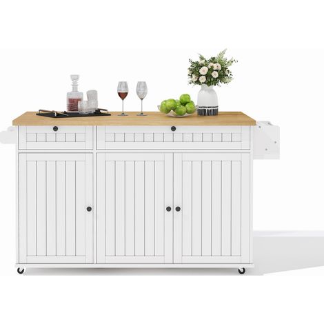 Îlot de cuisine avec plateau rabattable, MDF, blanc, 137 x 89,5 x 45 cm (1/5)
