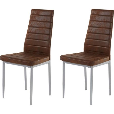KateLot de 2 chaises de salle à manger rembourrées en microfibre marron (1/5)