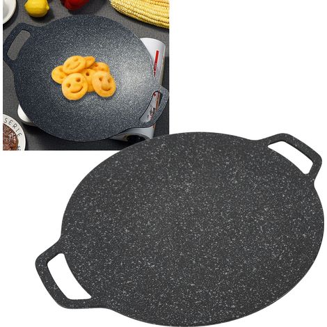 Poêle à griller antiadhésive de style coréen pour teppanyaki extérieur, alimentée au gaz, comprend des gants résistants à la chaleur et des pinces alimentaires (38 cm). (1/5)