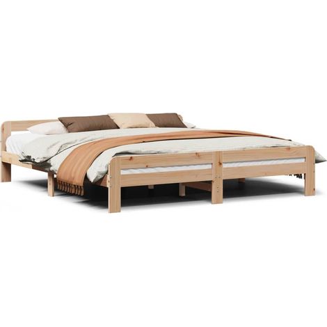 Lit double，Lit adulte，Cadre de lit sans matelas 200x200 cm bois massif de pin CFW1467977 (1/5)