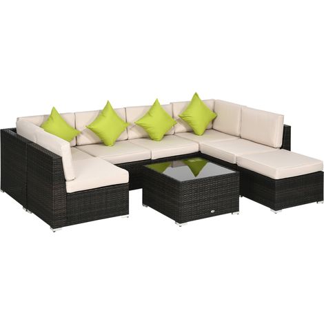Outsunny 8 Pieces Patio Rattan Sofa Set Garden Furniture Set for Outdoor Brown (1/5)