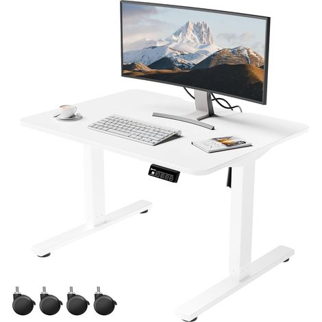 Bureau Assis Debout Faible 80 x 60 cm,Bureau électrique réglable Bureau Ergonomique avec Mémoire de Hauteur et Affichage LED,Réglage 48-75cm,Idéal pour Bureau,Chambre Ado et Home Office (1/5)