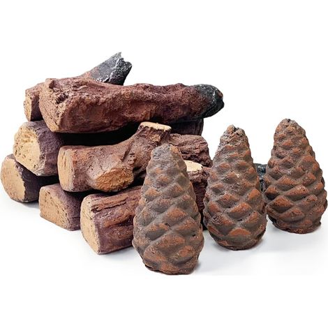 Lot de 10 bûches décoratives en céramique pour cheminée au bioéthanol-pour intérieur et extérieur-avec Inserts à gaz ventilés-sans Ventilation… (1/5)