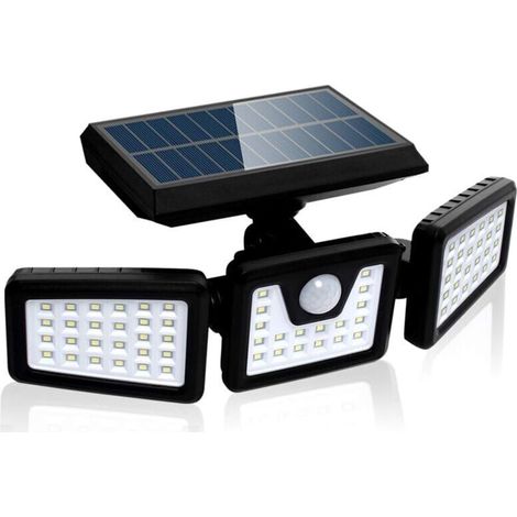 Lampe solaire de sécurité à détecteur de mouvement, puissant projecteur mural extérieur à 3 têtes, 550 lumens - RWLumière et éclairage / Éclairage extérieur / Éclairage mural (1/4)