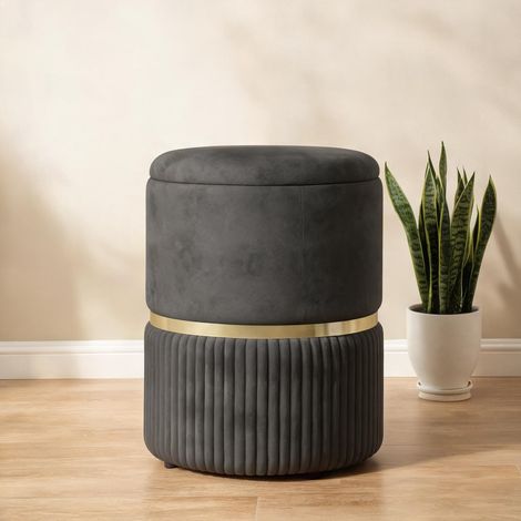 Pouf gris en velours 36 x 36 x 44 cm (1/5)