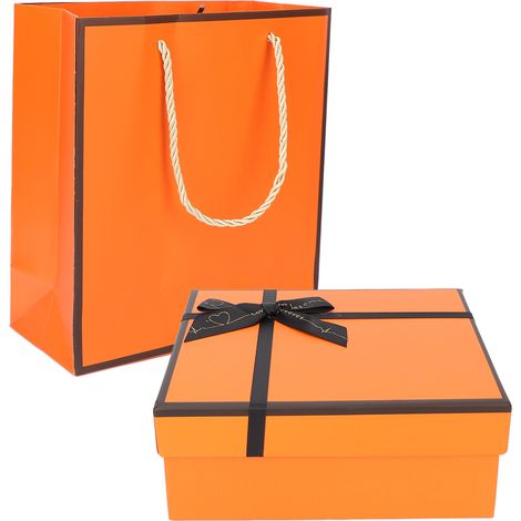 Boîte Cadeau Orange Luxueuse avec Ruban Satin - Parfaite pour Fêtes, Cadeaux d'Anniversaire et Mariage - Emballage Élégant (1/5)