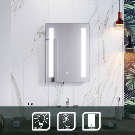 ELEGANT Rectangular Frontlit LED Illuminated 450 x 600mm Bathroom Mirror Wall Mirror with Light Touch Sensor (1/5)
