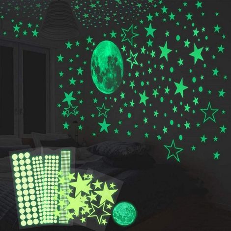 Adesivi murali autoadesivi e luminosi 435 / Adesivi a pois e luna fluorescenti 30 cm per camerette, cieli stellati, stelle luminose e tubi fluorescenti ad alta luminosità (1/5)