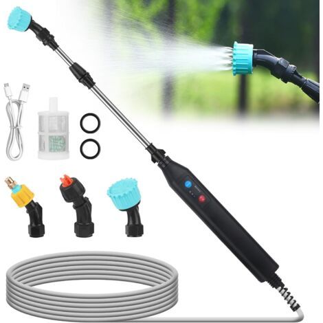 Pulvérisateur électrique, 3.7V USB Rechargeable Pulvérisateur Jardin avec 3 Buses et 5M de Tuyau, Pulvérisateur pour Plantes de Jardin, Pulverisateur Lance Telescopique pour Arrosage (1/5)