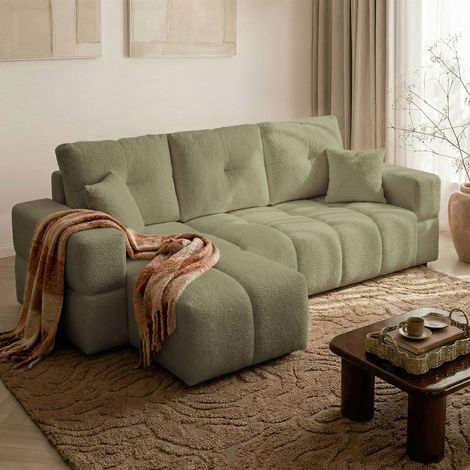 Ecksofa Schlafsofa Sofa DENISE in Stoff Centaur Moosgrün Ottomane Links (1/5)