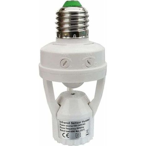 Douille avec détecteur de mouvement PIR Ampoules avec culot E27 pour une utilisation en intérieur avec réglage du temps et de la lumière (Ampoule non fournie)