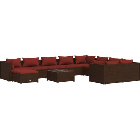 11-tlg. Garten-Lounge-Set mit Kissen Poly Rattan Braun vidaXL (1/5)