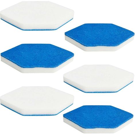 6 Pack recharges de balais de Bain et de Baignoire, Forme hexagonale, compatibles avec l'éponge Multi-Surfaces Vileda Bath Magic, pour Le Nettoyage de la Salle de Bain (Bleu et Blanc) (1/5)