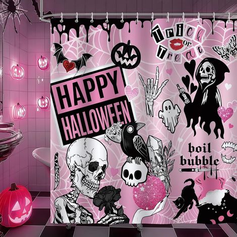 CCYKXARideau de Douche Halloween Crâne Squelette Rose Rideau de Bain Tissu Polyester Anti Moisissure Bain 180 x 180 cm avec 12 Crochets pour Baignoire (1/5)