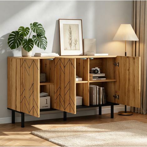 MEUBLIV Sideboard 120x35x70 cm in Naturholz – 3 Türen, Metallfüße (1/5)