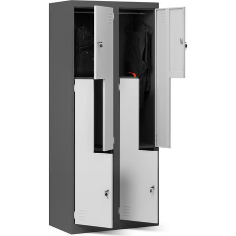 Jan Nowak Umkleideschrank Z02 Spind mit 4 Abteilen Kleiderspind Metallschrank Flügeltür Lüftungsschlitzen Pulverbeschichtung 185 cm x 80 cm x 45 cm (Anthrazit-Weiß) (1/5)
