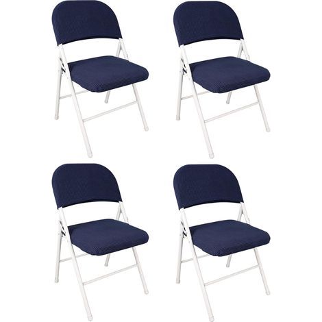 Lot de 4 housses de chaise pliantes extensibles en velours, amovibles et lavables, pour salle à manger, mariage, bureau, banquet, fête, décoration universelle (bleu) (1/4)