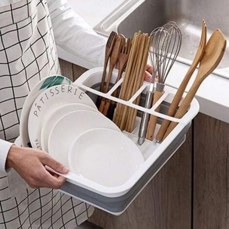 Égouttoir à vaisselle pliable, égouttoir à vaisselle portable, adapté à la cuisine, camping-car, caravane, 36,5 x 31,4 x 13 cm, gris (1/4)