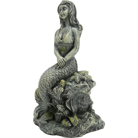 Statue de sirène pour aquarium en résine sûre, magnifique décoration pour aquarium. (1/5)