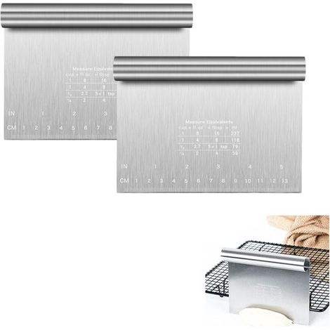 Raschietto per impasto in 2 pezzi, raschietto/tagliapasta professionale in acciaio inox, separatore per pasta e pane con scala graduata, multifunzionale per cucine (1/5)