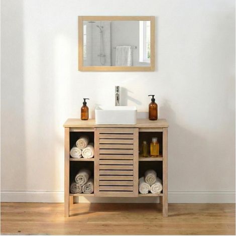 TALIX 90 cm Waschtischunterschrank aus Eiche Natur mit Einzelwaschbecken auf Beinen (1/5)