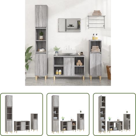 Badmöbel Grau Sonoma - 3-tlg. Badmöbel-Set Grau Sonoma Holzwerkstoff (1/5)