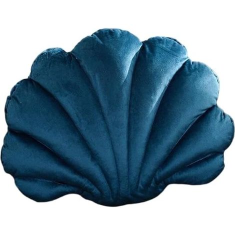 Coussin en forme de coquillage en velours hollandais, peut être utilisé comme coussin de dossier confortable pour chaise ou coussin de canapé, bleu, dimensions : 11 × 15 pouces