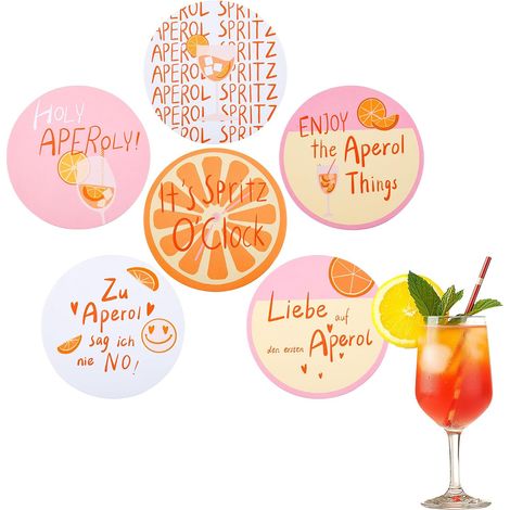 JeiibrZui Untersetzer – 10 x 10 cm – 6er-Set – Orangefarbenes Design mit witzigen Sprüchen für Terrasse und Partys (1/5)