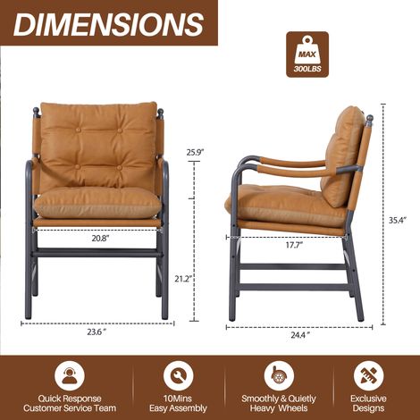 DESMIU Fauteuil d'appoint en cuir avec Accoudoirs, pour Salon et Chambre, Structure en métal, Marron