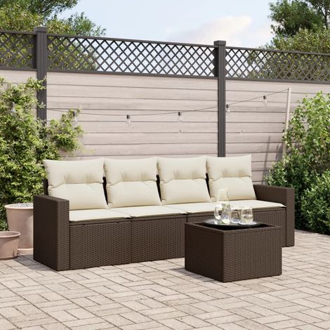 Set comedor de jardín 5 piezas y cojines ratán sintético marrón vidaXL (1/3)