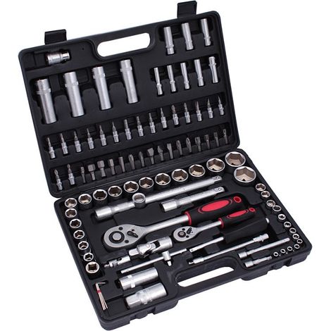 Mallette Outils 94-teiliges Steckschluessel-Set Inklusive 1/4 Zoll 1/2 Zoll Stecknuesse Kurze Lange Bits Chrom-Vanadium