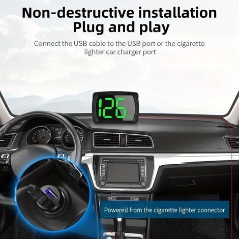HUD Affichage Tête Haute GPS Compteur de Vitesse Numérique MPH, Grands Chiffres LED, Universel Voiture Camion Moto