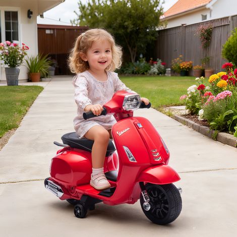 Moto elettrica per bambini dai 2 ai 6 anni con batteria da 6V, faro, clacson e rotelle stabilizzatrici - Rossa