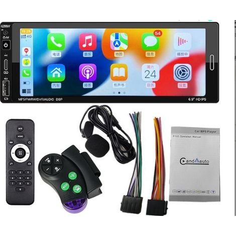 Autoradio Android 1 DIN avec écran tactile, compatible CarPlay et Android Auto, Bluetooth, navigation Wi-Fi et radio FM/AM/RDS. (1/5)