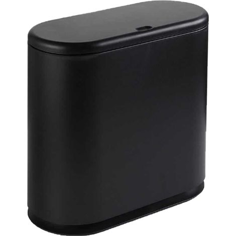 Poubelle à pédale ovale design élégant ABS+PP noire 32,5x15x32cm avec couvercle push-button pratique pour salon cuisine bureau (1/4)