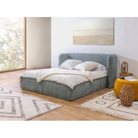 BOBOCHIC - Lit coffre LOUISE avec tête de lit rembourrée 140x190 Gris clair (1/5)