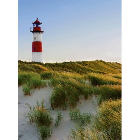 Papier peint panoramique paysage vert et rouge | Tapisserie panoramique phare et champ | Papier peint panoramique idéal pour bureau - 192 X 260 cm (4 pièces) (1/2)