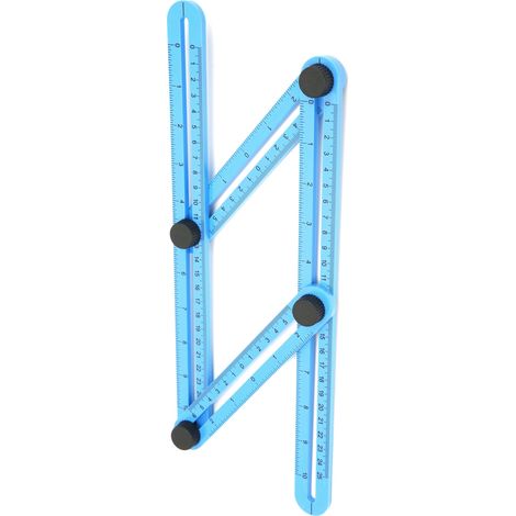 Règle à 4 côtés bleue, gabarit de guidage multi-angles coulissant, outil de mesure en plastique 25 cm (1/5)