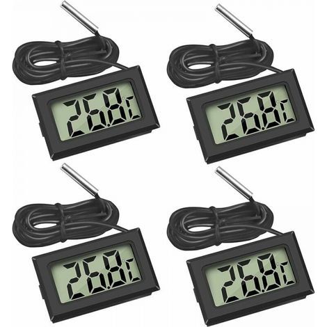 (4X Neri) Mini termometro digitale LCD con sonda di temperatura per frigoriferi, congelatori e acquari (1/4)