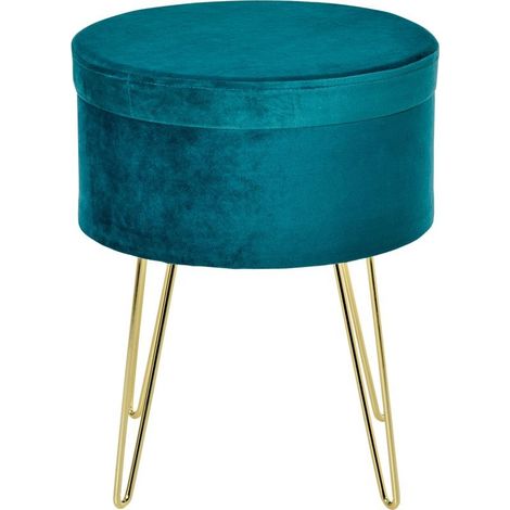 Ottoman of storage 2 in 1, stool or table low, in wood and velvet green (1/5)