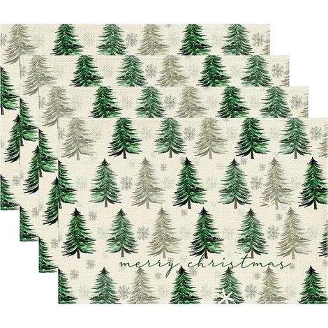 Placemat De Noel - 30 X 45 Cm - Motif Arbre De Noel Flocon De Neige - En Jute - Pour Decoration De Table Interieure - Lot De 4 (1/5)