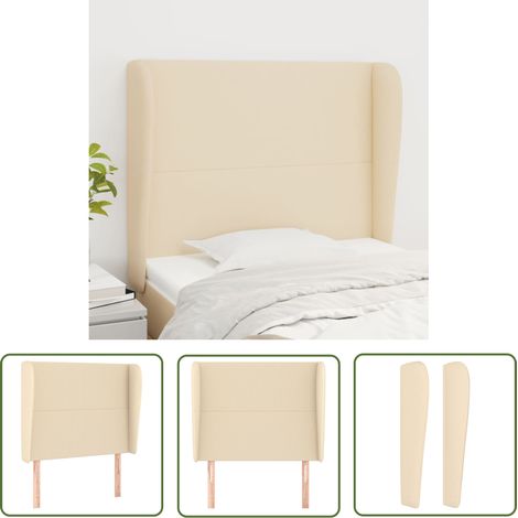 Tête de lit avec oreilles Armoire de tête de lit Crème 103x23x118/128 cm Tissu 12115 (1/5)