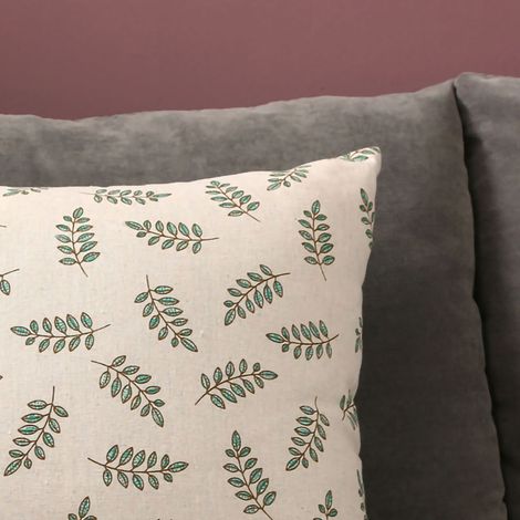 Housses de coussin en lin de style nordique transfrontalier, coussins de canapé, logo en gros, dropshipping, vente directe d'usine, housses de coussin à petits motifs de feuilles vertes 4040 (1/5)